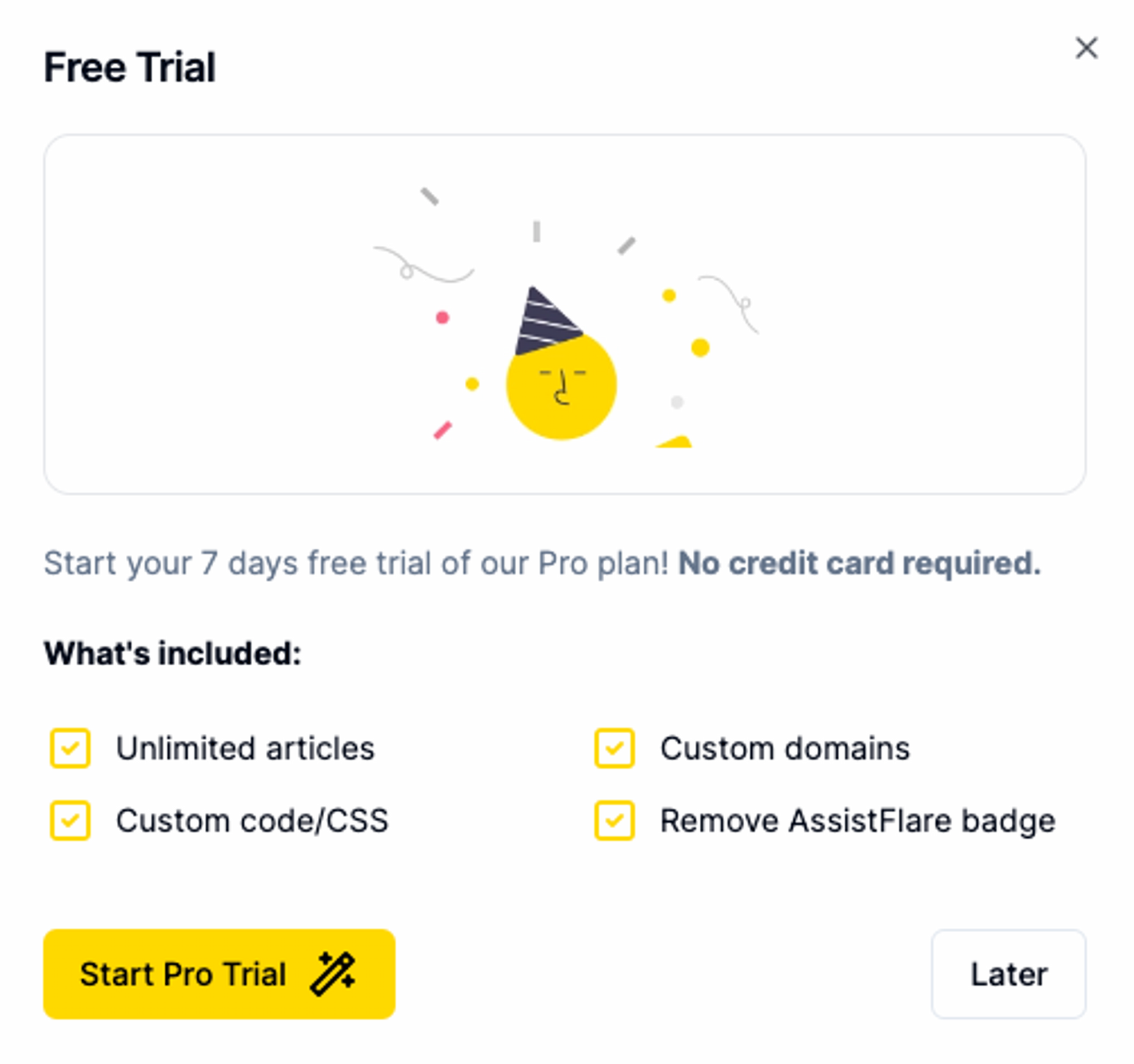Free trial prompt on AssistFlare dashboard