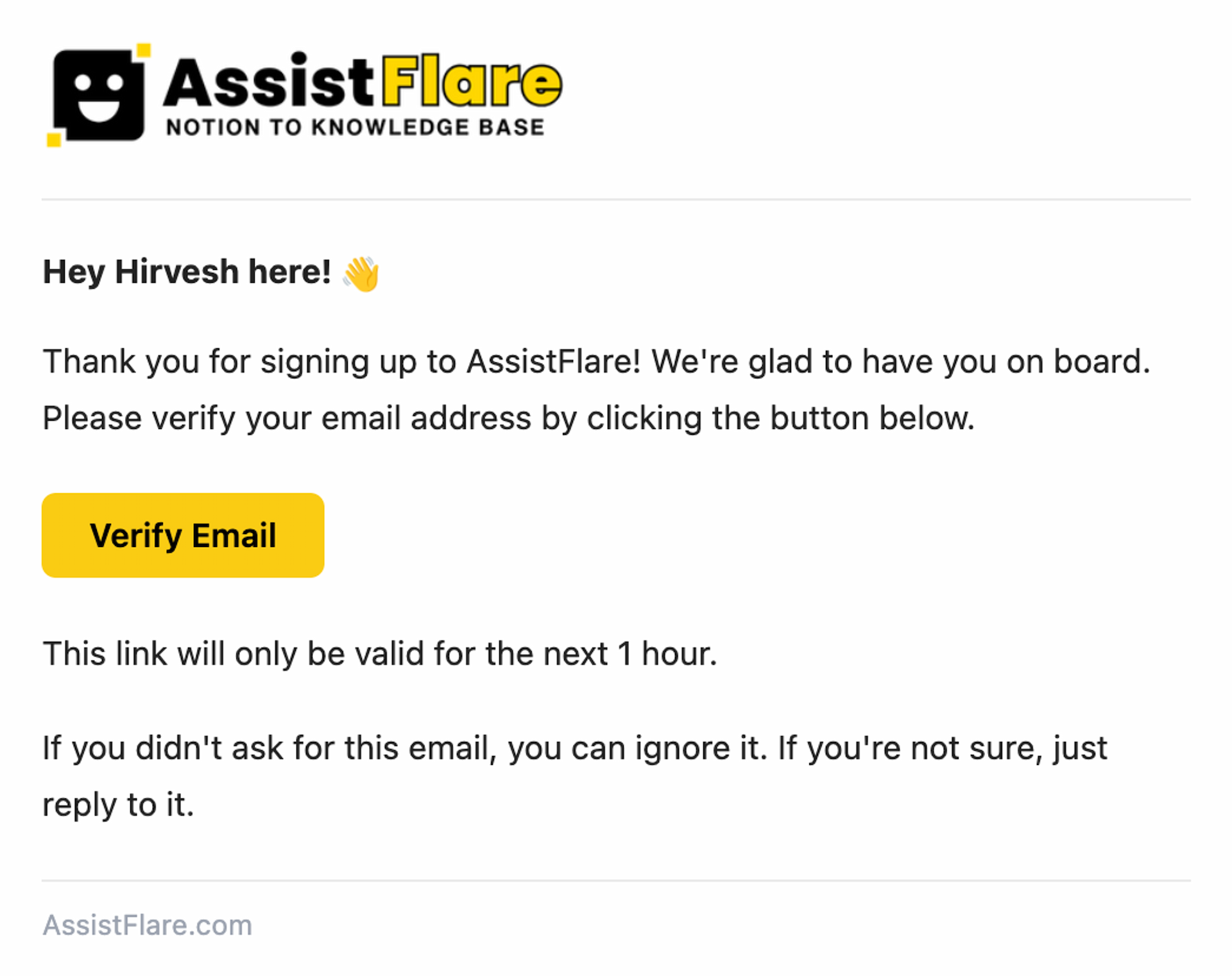 AssistFlare verification email